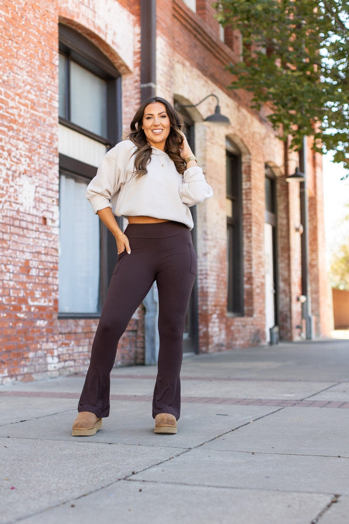 The Brandy - Brown Flare Leggings WITH POCKETS - Luxe Leggings by Julia Rose®