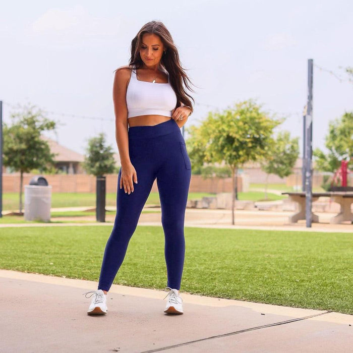 The Nadia - NAVY Crossover Full Length Leggings with Pockets  - Luxe Leggings by Julia Rose®