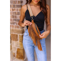 The Valentina - Camel Removable Fringe Crossbody Sling Bag