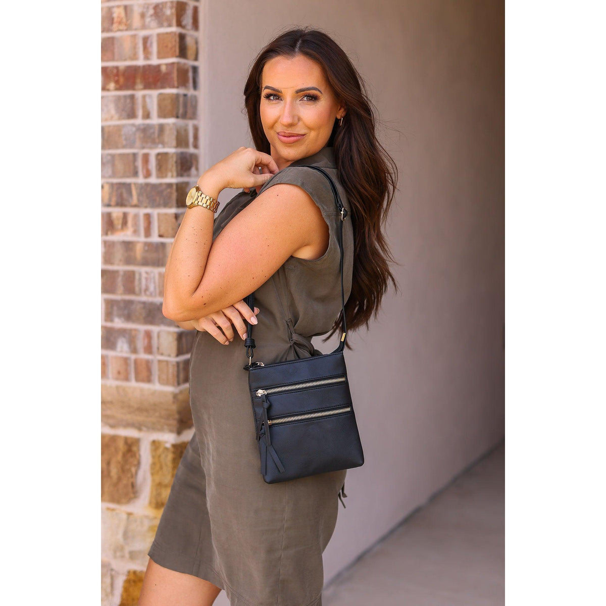 Skylar - Black Multi Zipper Envelope Crossbody Handbag