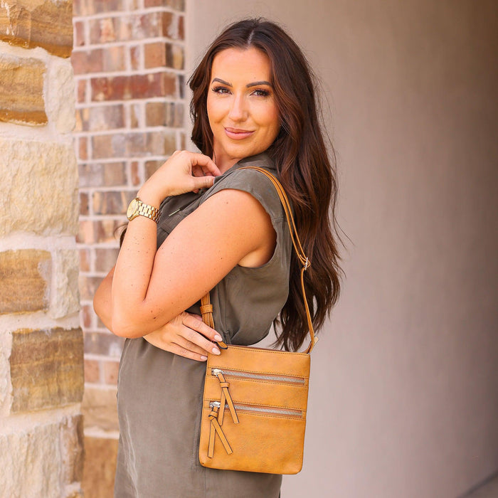 The Skylar - Camel Multi Zipper Envelope Crossbody Handbag