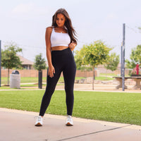 Stephanie - Crossover BLACK Pocket Full Length Leggings