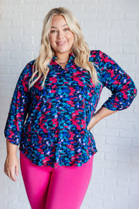 Lizzy Top in Navy and Teal Multi