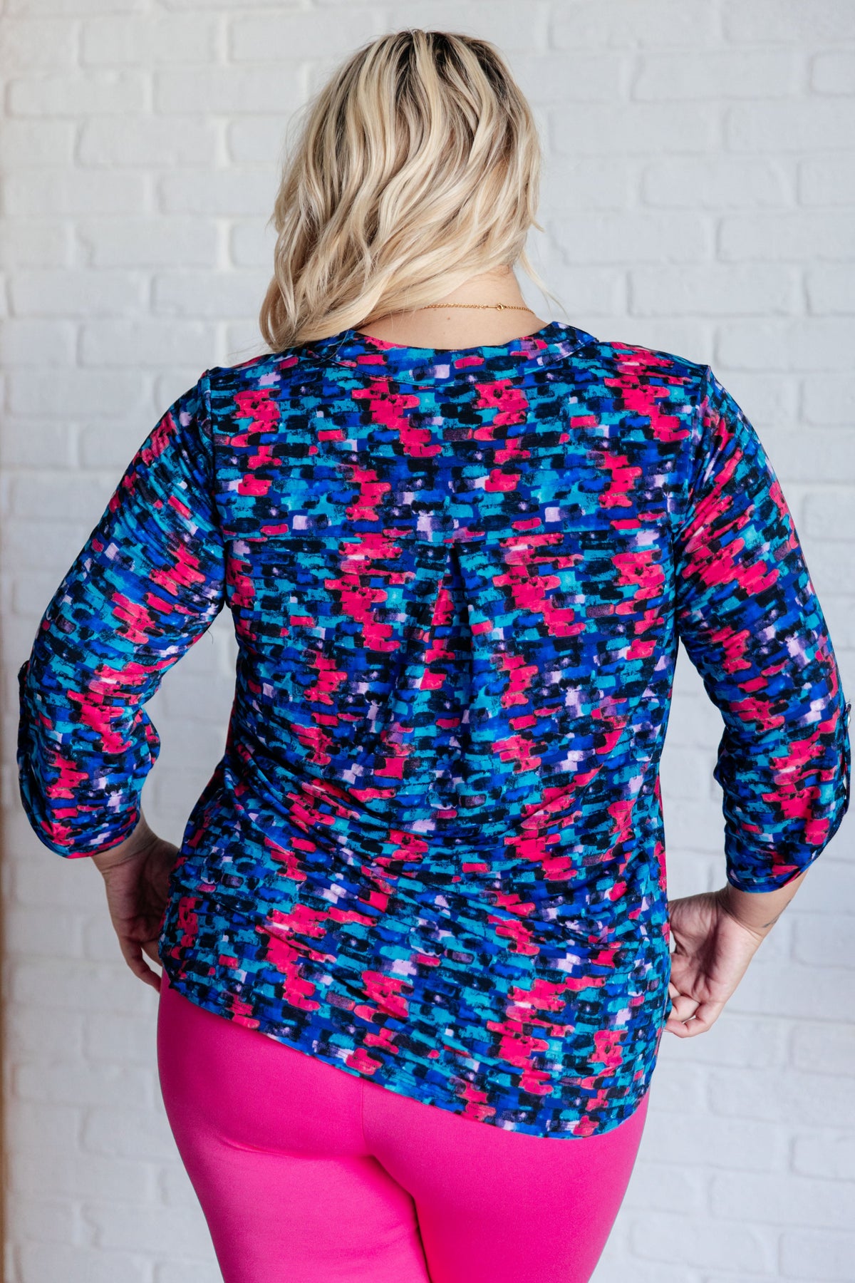 Lizzy Top in Navy and Teal Multi