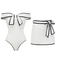 Swimsuit Black White Color Matching Sweet Girl Bow Swimsuit Women White Skirt
