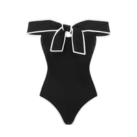 Swimsuit Black White Color Matching Sweet Girl Bow Swimsuit Women White Skirt