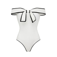 Swimsuit Black White Color Matching Sweet Girl Bow Swimsuit Women White Skirt
