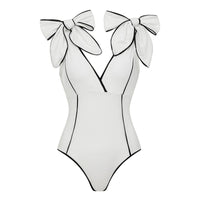 Swimsuit Black White Color Matching Sweet Girl Bow Swimsuit Women White Skirt