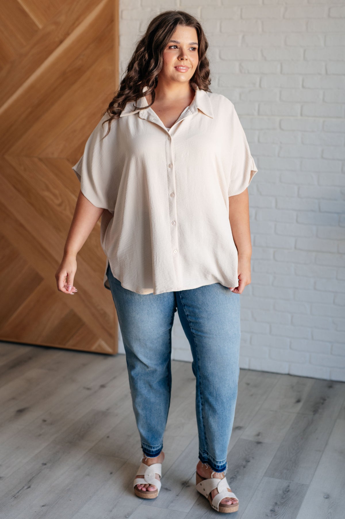 Sweet Simplicity Button Down Blouse in Oatmeal