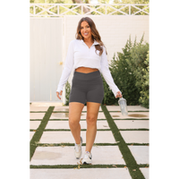 The Caleigh - Charcoal Crossover Biker 5" Shorts  - Luxe Leggings by Julia Rose®