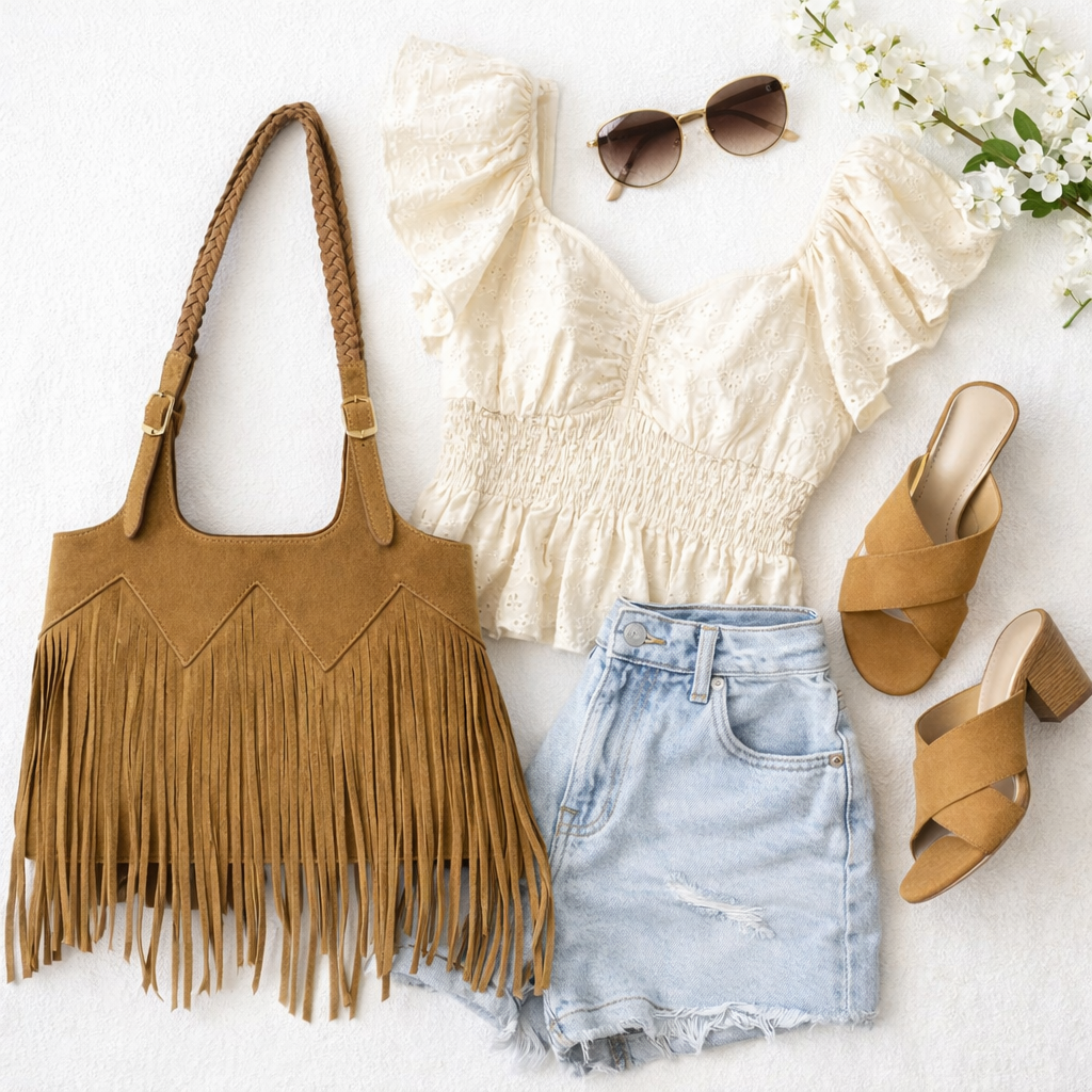 The Mia - Camel Fringe Tote Bag