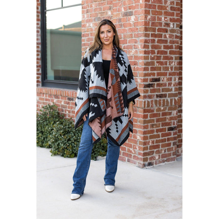 Ready to Ship | The Meadow - One Size Aztec Print Poncho/Shawl