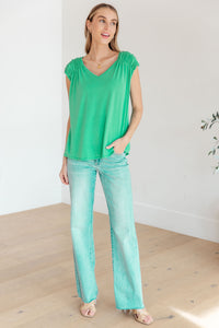 Ruched Cap Sleeve Top in Emerald