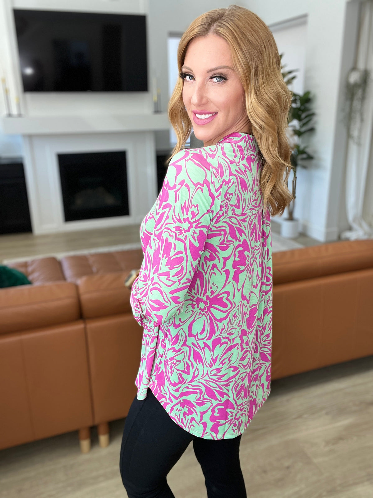 Lizzy Top in Emerald Pink Floral